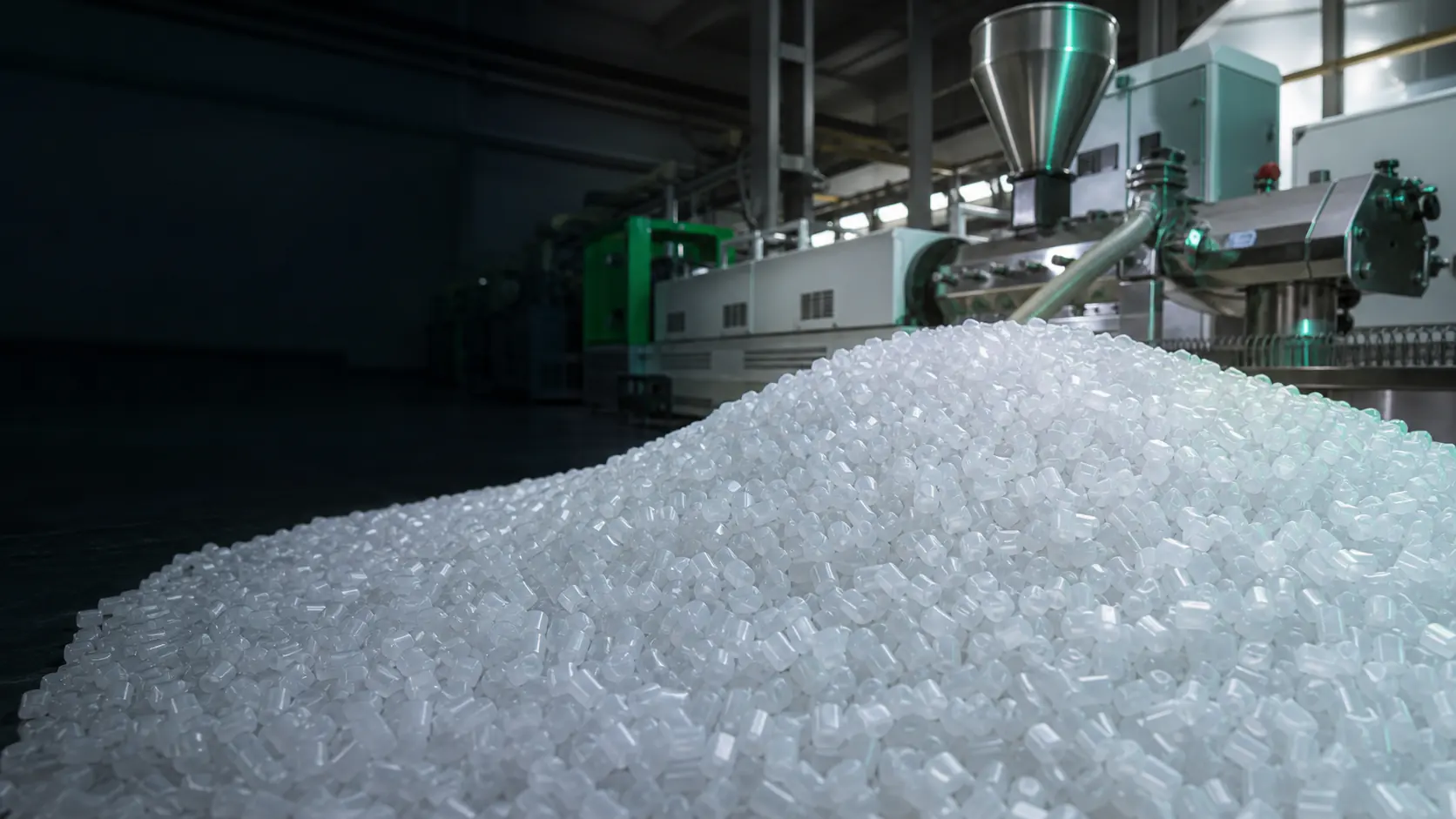 Polyethylene granules in a refined industrial production setting